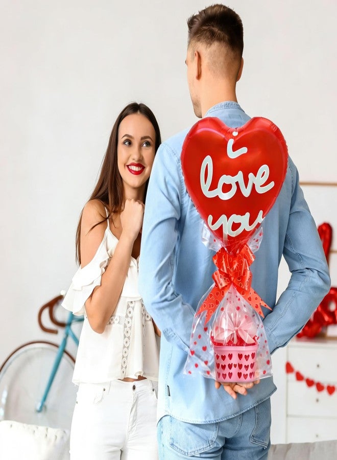 PullCrease 6 Sets Valentine's Day Gift Basket with 18 Inch I Love You Heart Balloons Bow Rod and Cellophane Bags DIY Valentine Gift Basket Decoration for Valentines Day Party Supplies - Image 3